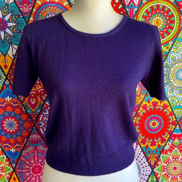 Vintage Sweaters - Vintage 100% Cashmere Navy Blue Cropped Sweater Sz 10